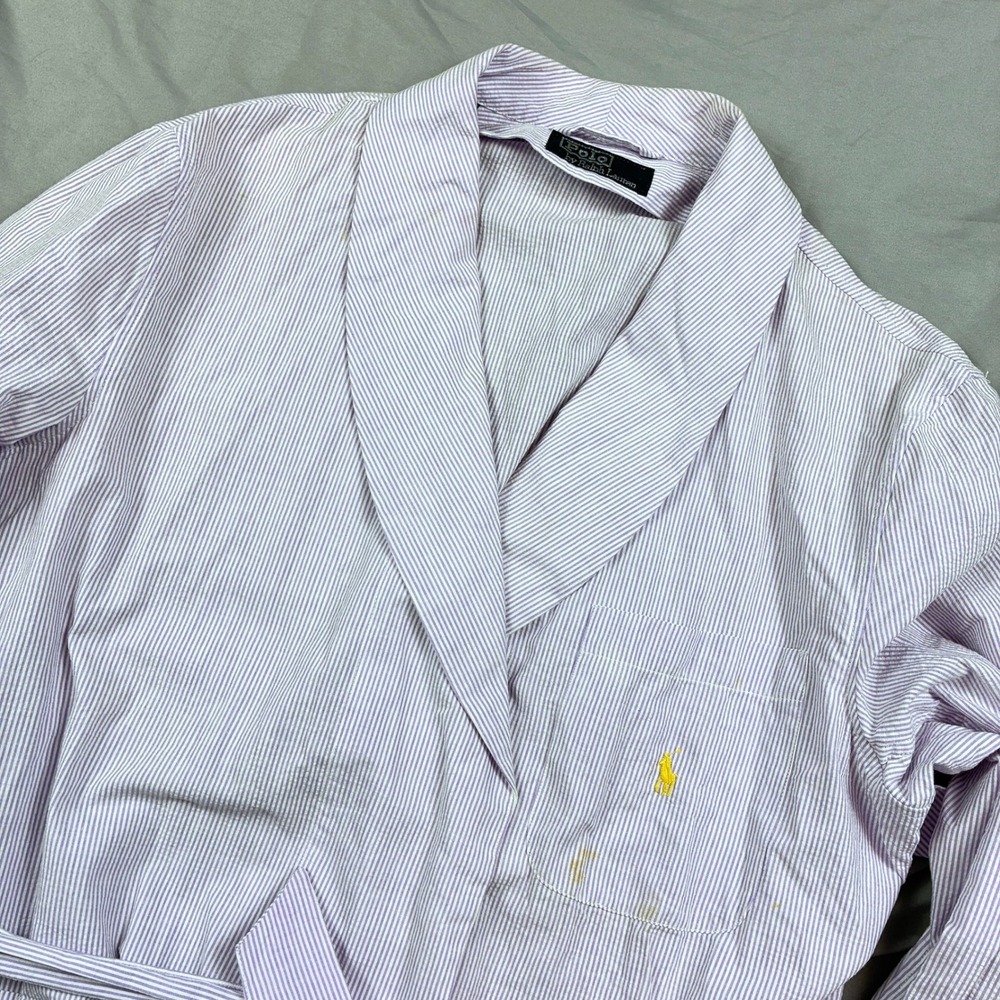 Polo Ralph Lauren Robe Mens L Purple Seersucker Striped VTG Preppy USA